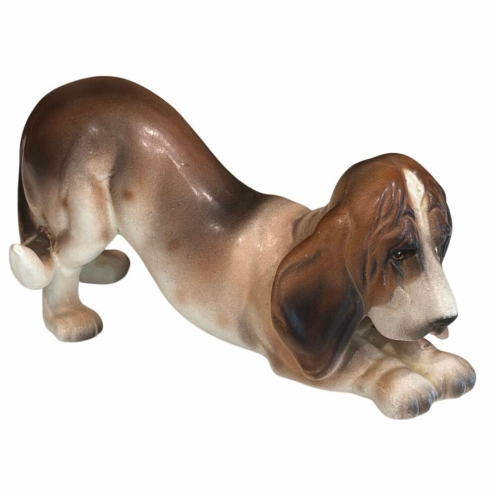 Vintage Norcrest porcelain Basset Hound figurine stamped with A233